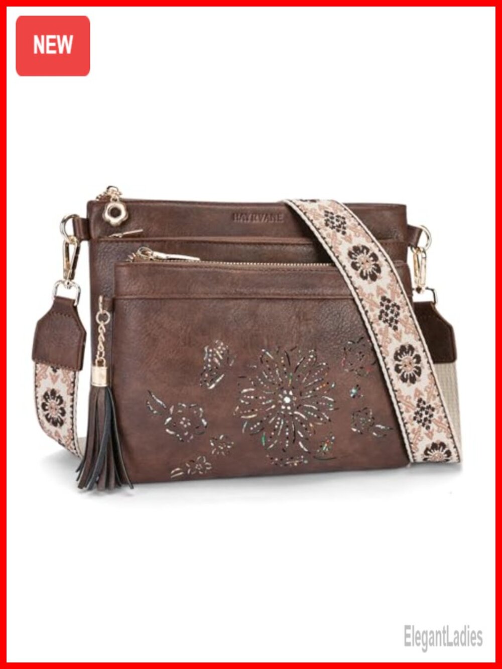 Designer Leather Crossbody Bag Multi Pocket Wide Strap Purse